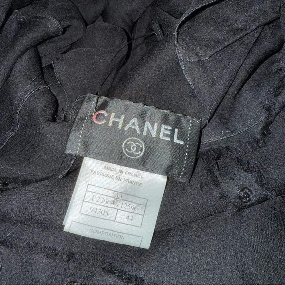 CHANEL Black sheer Silk Long Sleeve Dress
